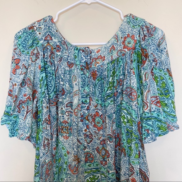 Go softly patio women’s teal patterned mumu sz S. - Picture 3 of 11